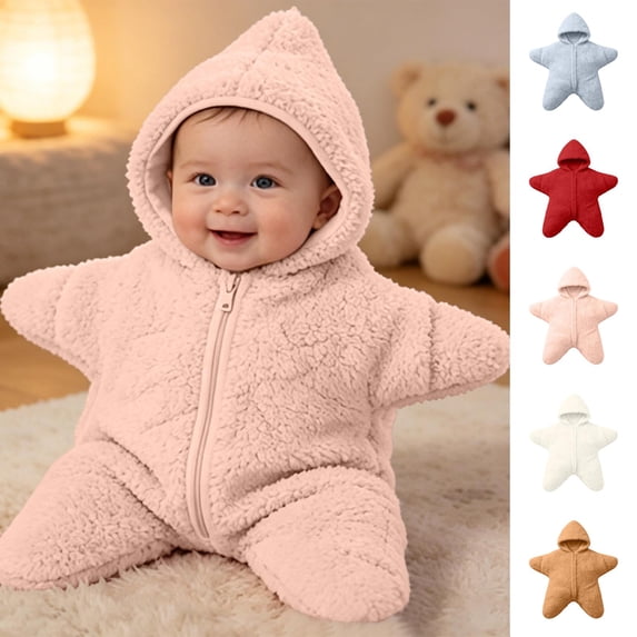 Baby Starfish Onesie, Thick Imitation Fleece Starfish Newborn Romper, Infant Footie Jumpsuit Winter Warm Outfits (Gray-A,Size:9M)