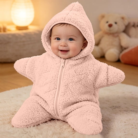 Baby Starfish Onesie, Thick Imitation Fleece Starfish Newborn Romper, Infant Footie Jumpsuit Winter Warm Outfits