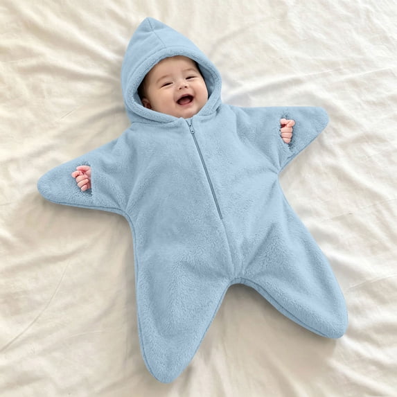 Baby Starfish Onesie,Zipper Hooded Star Suit Soft Newborn Romper Cute Baby Star Suit Newborn Fleece