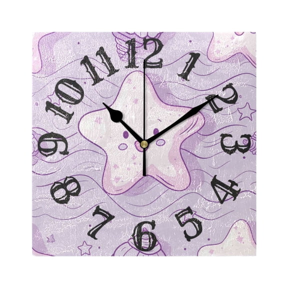 Baby Stars Wall Clock Square Silent Non Ticking Battery Operated Clock for Home Bathroom Kitchen Bedroom Living Room