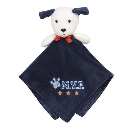 Baby Starters 14 inch Plush Puppy Snuggle Blanket for Babies, Blue MVP Embroidery