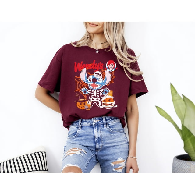 Baby Stitch Skeleton Pumpkin Wendy's Halloween 2024 UNISEX TShirt Up