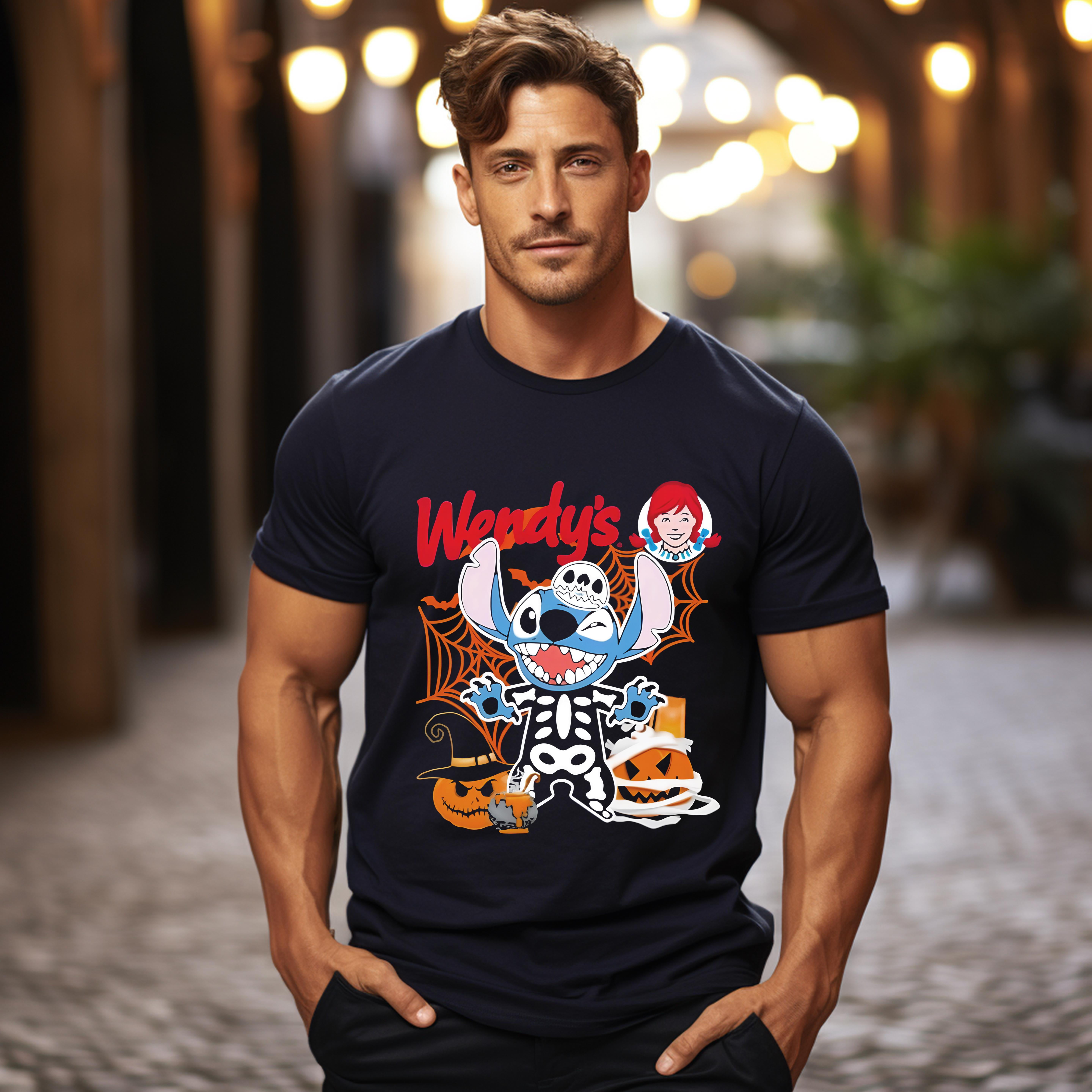 Baby Stitch Skeleton Pumpkin Wendy's Halloween 2024 UNISEX TShirt Up
