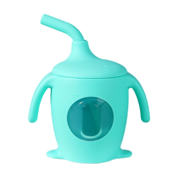 Baby Straw Cup , Includes Custom Teething Straw to Soothe Gums and Teeth with Straw Stopper to Prevent Pull-Out , Soft and Durable, Silicone Baby Cups (Mint Green)