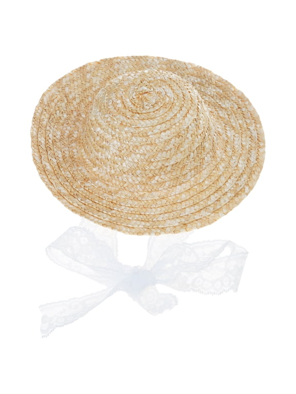 Baby Straw Hat for Girl Sun Protective Flat Top Hat with Lace Strap Breathable Wide Brim Sun Cap Toddler Girl Panama Hat