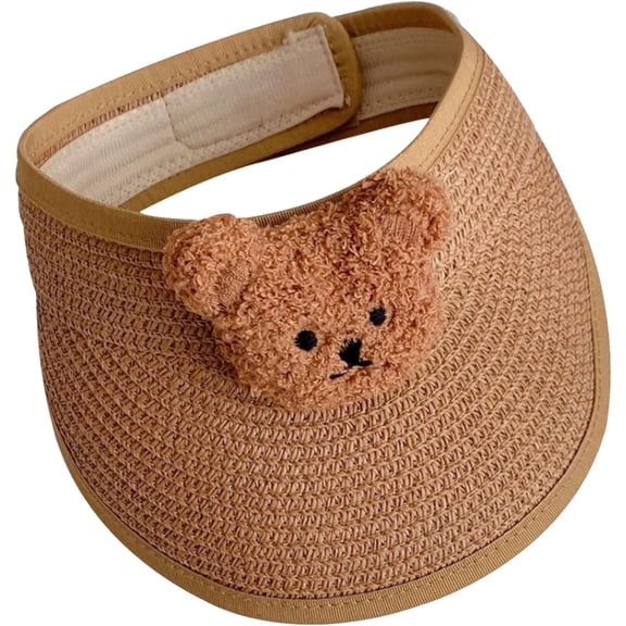 Baby Straw Visor Hat Sun Hat for Boys Girls, Adjustable Toddler Sun-Visor Beach Hat, Cute Bear Summer Caps for Infant Kids