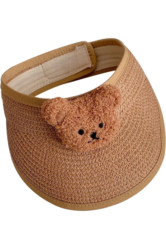 Baby Straw Visor Hat Sun Hat for Boys Girls, Adjustable Toddler Sun-Visor Beach Hat, Cute Bear Summer Caps for Infant Kids