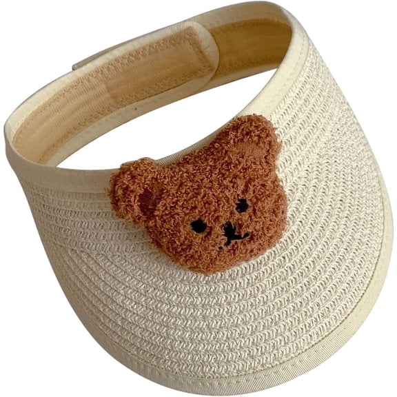 Baby Straw Visor Hat Sun Hat for Boys Girls, Adjustable Toddler Sun-Visor Beach Hat, Cute Bear Summer Caps for Infant Kids