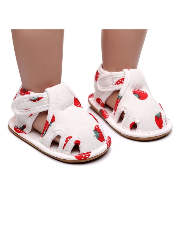 Baby Strawberry Print Closed-toe Sandals, Soft-sole Prewalkers for Infants Red 12