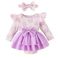Baby Striped Floral Print Long Sleeve Skirt With Headband Kids Dress