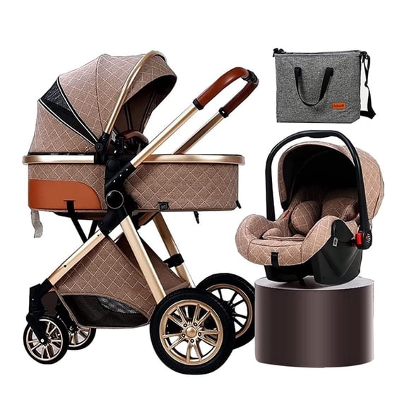 Baby Stroller 3 in 1 Toddler Pushchair Foldable Lightweight Ultra Compact Infant Prams with Mommy Bag Rain Cover Footmuff Blanket Cooling Pad Mosquito Net for 0-3 Years Old
