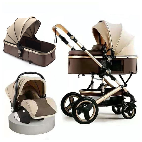 Baby Stroller Carriage for Toddler & Infant, 3 in 1 High View Newborn Stroller for Baby Girl & Boy, Baby Pram Pushchair Reversible Bassinet with Mosquito Net, Foot Cover