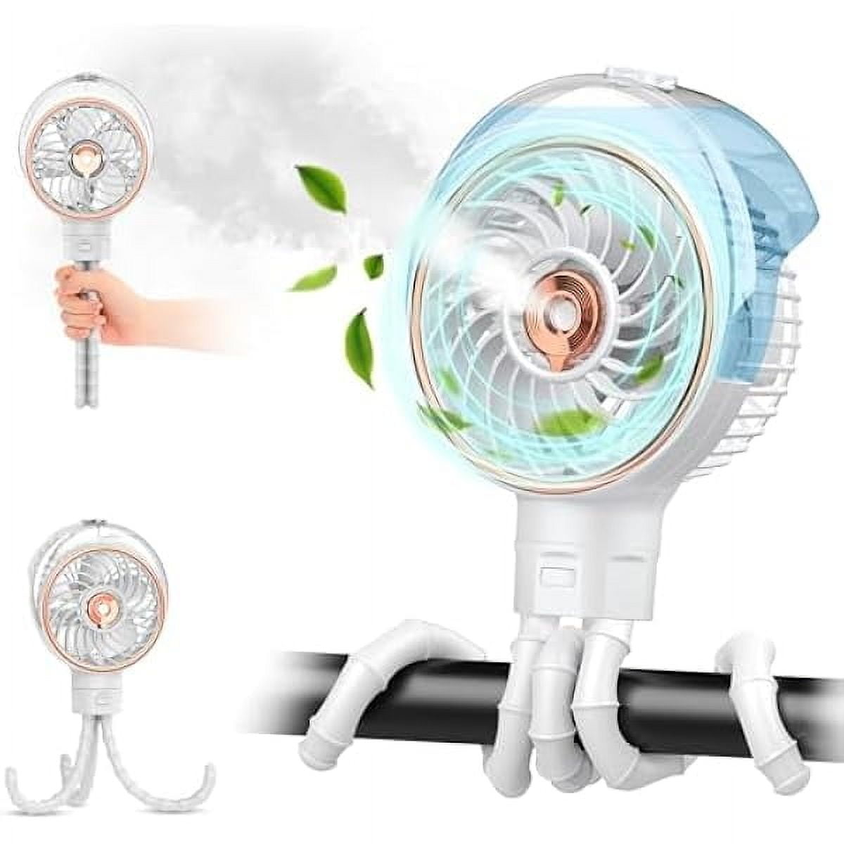 Baby Stroller Fan, 100ml Portable Misting Fan for Stroller, Outdoor Clip On Fan for Baby Detachable Tripod, Handheld Fan, Desk Fan, Cooling fan for Crib, Treadmill, Car Seat, Travel, Work