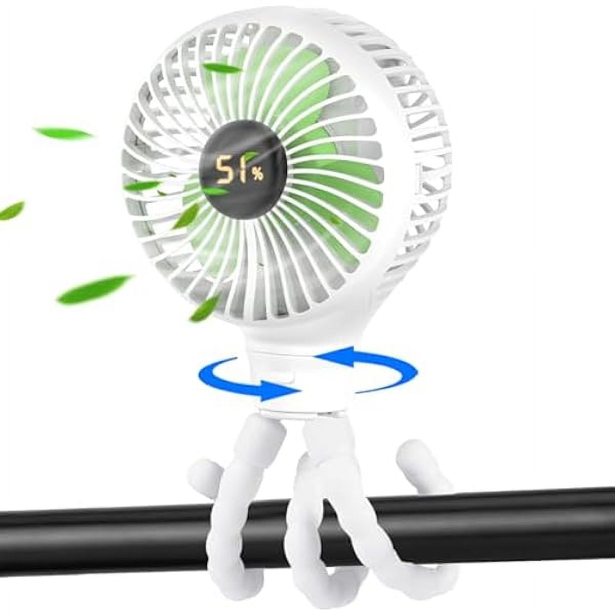 Baby Stroller Fan, Auto Oscillating Portable Tripod Fan, LED Display 3600mAh Rechargeable Battery Powered Mini Clip Fan, 4 Speed Personal Handheld Fan for Car Seat, Crib, Bike, Treadmill