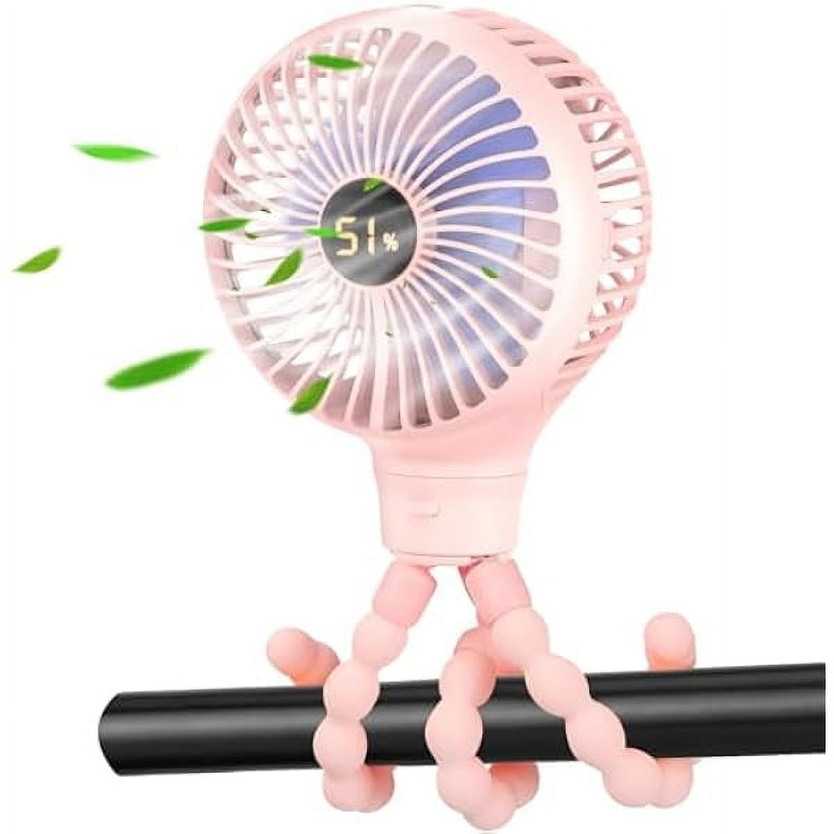 Baby Stroller Fan, Auto Oscillating Portable Tripod Fan, LED Display 3600mAh Rechargeable Battery Powered Mini Clip Fan, 4 Speed Personal Handheld Fan for Car Seat, Crib, Bike, Treadmill