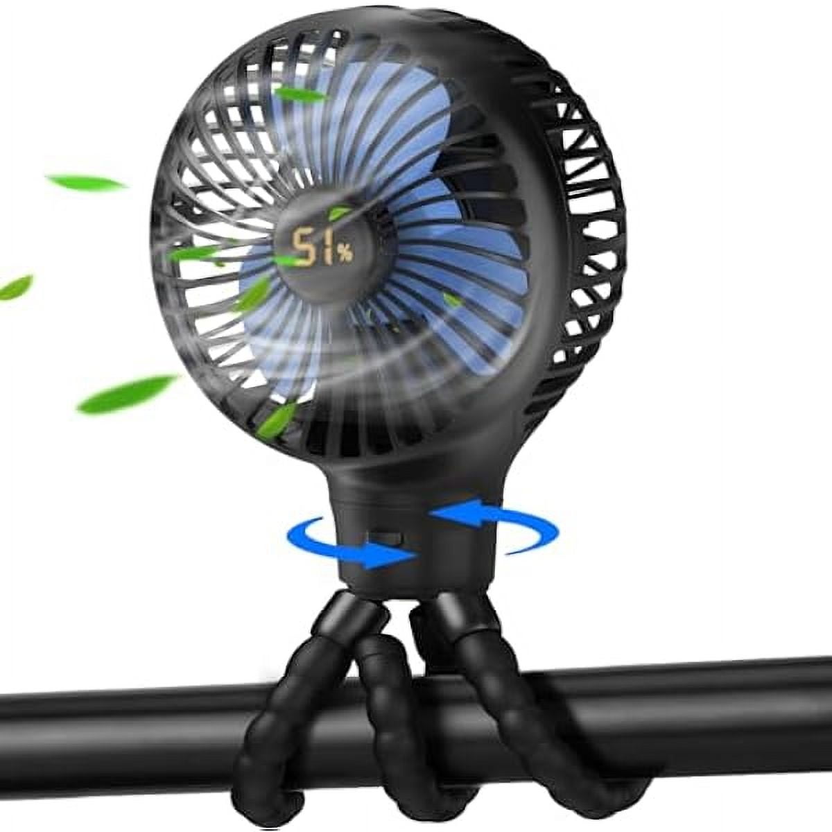 Baby Stroller Fan, Auto Oscillating Portable Tripod Fan, LED Display 3600mAh Rechargeable Battery Powered Mini Clip Fan, 4 Speed Personal Handheld Fan for Car Seat, Crib, Bike, Treadmill