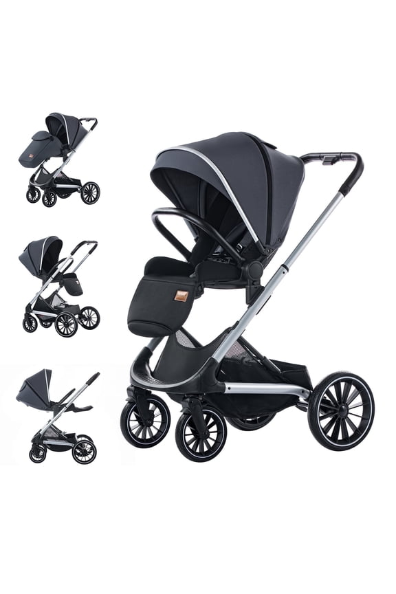 Baby Stroller,Reversible Stroller,High Rise Pram,Carrie to 40lbs,Standard Pram Toddler Infant(Gray)