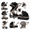 thumbnail image 1 of Baby Stroller High Landscape Pram & Lightweight Pushchair with Reversible Bassinet for Newborns and Toddlers,Unisex(Black Gold), 1 of 14