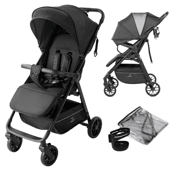 Baby Stroller Lightweight Travel Baby Pram with Cup Holder and Mosquito Net 0-36 Months,Support One-Touch Folding,Unisex,BLACK