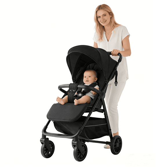 Baby Stroller Lightweight Travel Baby Pushchair & Pram for Newborns and Toddlers with Cup Holder and Mosquito Net,Thickened frame,Unisex,Black(10.2lb)