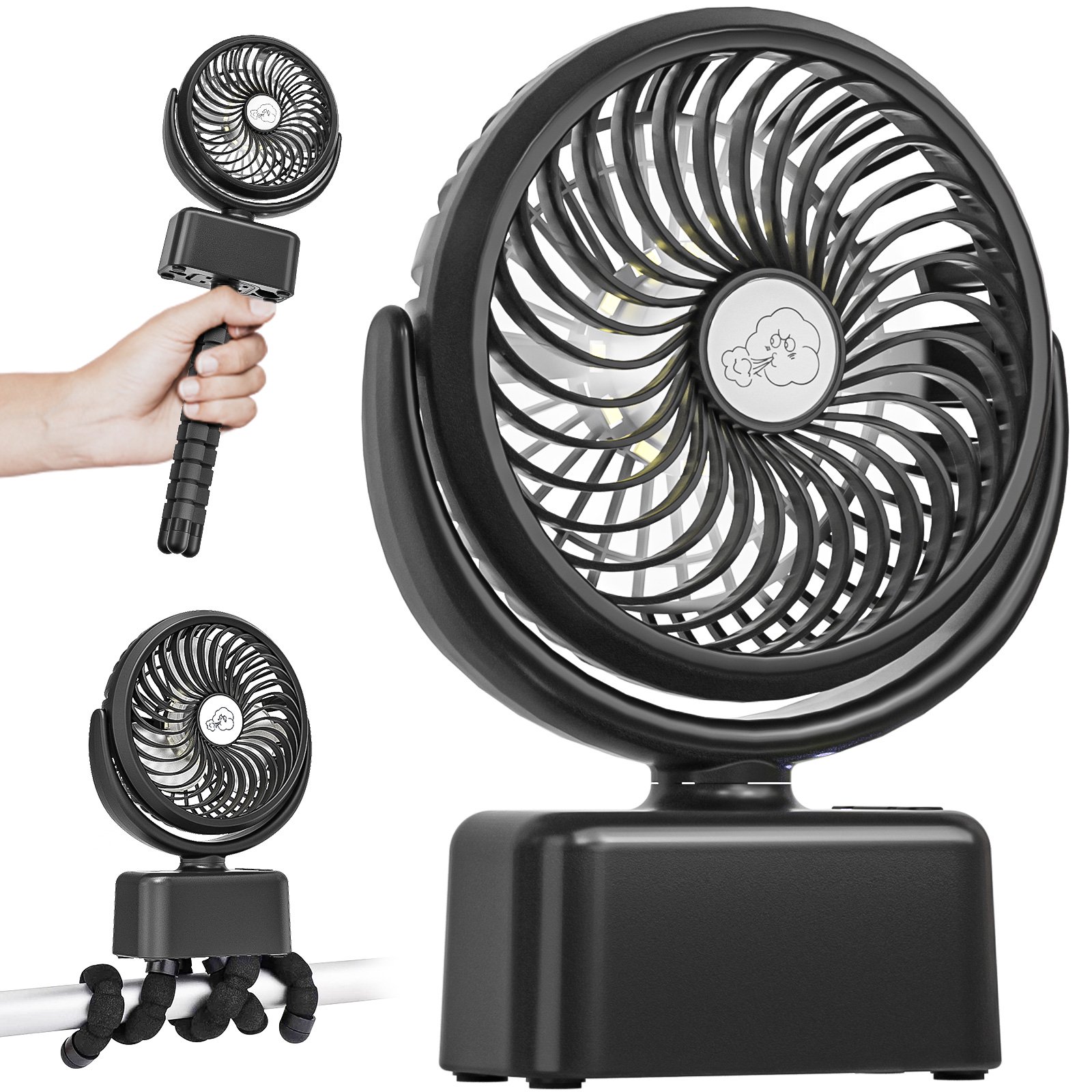 Baby Stroller Oscillating Fan with LED Light, 5000mAh Rechargeable Battery  Operated Small Camping Tent Fan 3 Speed for Hanging, Winding, Standing,  Hand Held with Hook u0026 Diffuser Holder - Walmart.com