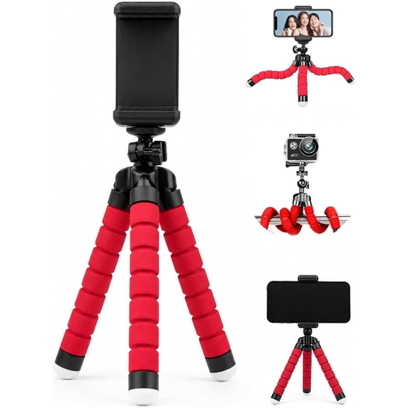 Baby Stroller Phone Holder,Mini Tripod for iPhone,360 Rotation Flexible Tripod for iPhone,for Motorcycle,Scooter,ATV, Boat,Spin Bike,Treadmill,Handlebar(RED).