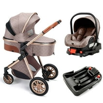 Baby Stroller Reversible Newborn Bassinet Stroller Unisex Infant Carriage(Brown)