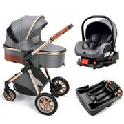 Baby Stroller Reversible Newborn Bassinet Stroller Unisex Infant Carriage(Gray)