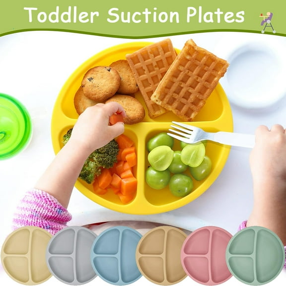 Baby Suction Plates Toddler Bulk Divided Plate Suction Plates Silicone Baby Plates Toddler Plate Baby Dishes for Kids Feeding Eating Supplies, Microwave and Dishwasher Safe