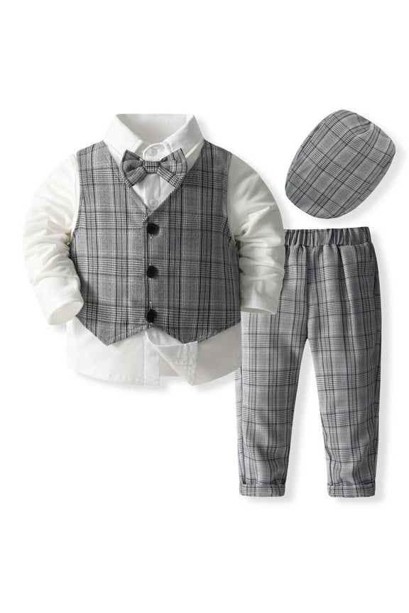 Baby Suit Baby Boy Suits Tuxedo Gentleman Outfits Formal Dress Shirt Vest Pants Baby Suit Sets Baby Boy Dress Clothes Grey 2 Years-3 Years