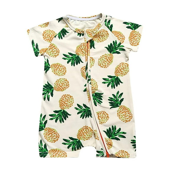 Baby Summer Bodysuit 𝐈𝐧fant Boys Girls Jumpsuit Short Sleeve Cartoon Heart Print Romper 𝐍ewborn Zipper Outfit