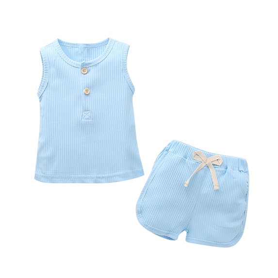 Baby Summer Clothes Toddler Girls 2pcs Cotton Solid Color Vest Tops Shorts Suit Clothing Outfits