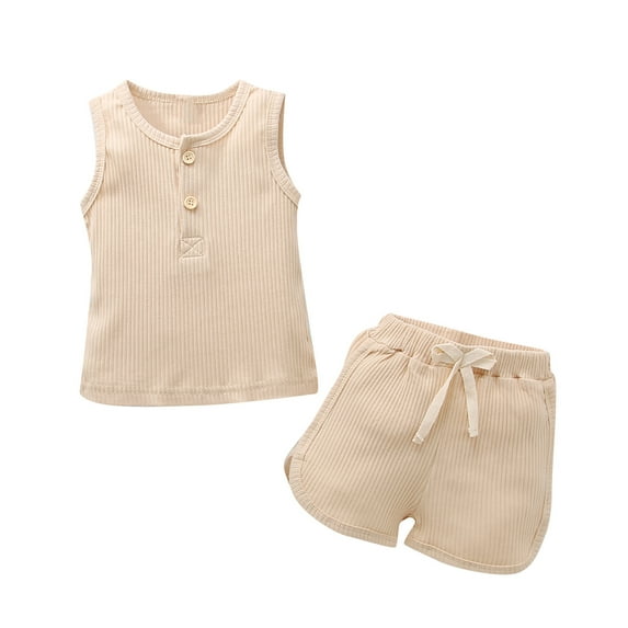 Baby Summer Clothes Toddler Girls 2pcs Cotton Solid Color Vest Tops Shorts Suit Clothing Outfits