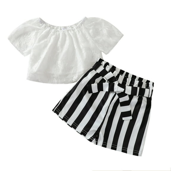 Baby Summer Clothes Toddler Girls 2pcs Short Sleeve Lace Tops Striped Shorts Set Clothing Outfits