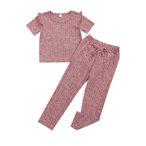 Baby Summer Clothes Toddler Girls 2pcs Short-sleeved French Rib Solid Color Top Pants Suit Clothing Outfits