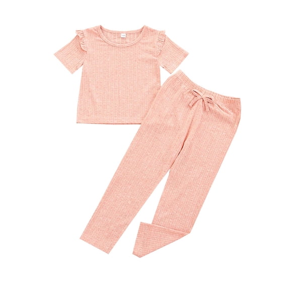 Baby Summer Clothes Toddler Girls 2pcs Short-sleeved French Rib Solid Color Top Pants Suit Clothing Outfits