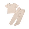 thumbnail image 1 of Baby Summer Clothes Toddler Girls 2pcs Short-sleeved French Rib Solid Color Top Pants Suit Clothing Outfits, 1 of 8