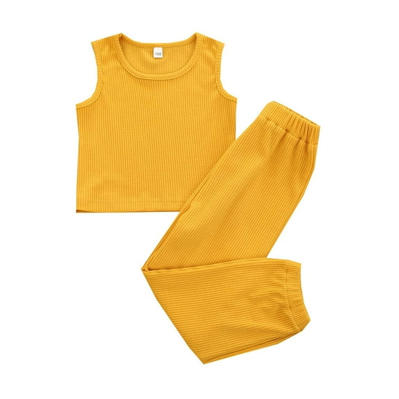 Baby Summer Clothes Toddler Girls 2pcs Sleeveless French Rib Solid Color Top Pants Suit Clothing Outfits