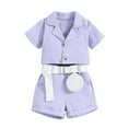 thumbnail image 1 of Baby Summer Clothes Toddler Girls 2pcs Solid Color Lapel Shorts Suit Clothing Outfits, 1 of 8