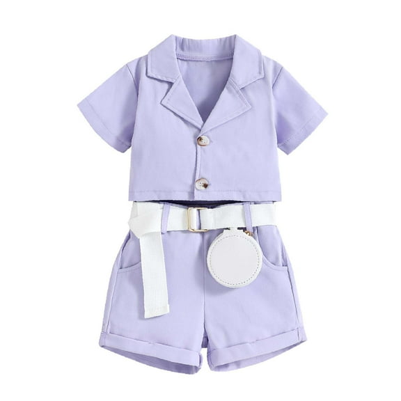 Baby Summer Clothes Toddler Girls 2pcs Solid Color Lapel Shorts Suit Clothing Outfits
