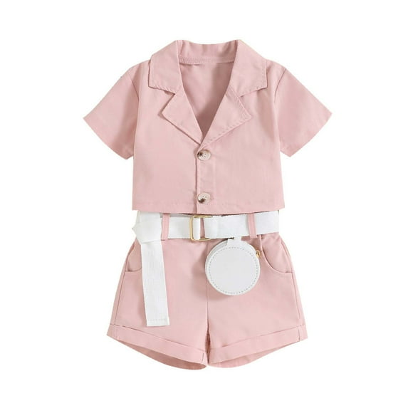Baby Summer Clothes Toddler Girls 2pcs Solid Color Lapel Shorts Suit Clothing Outfits