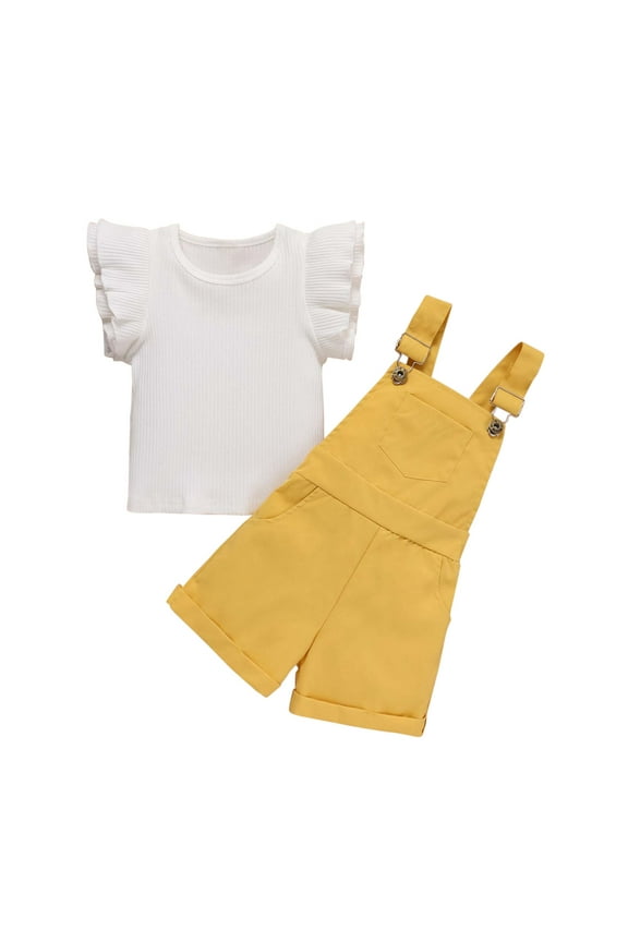 Baby Summer Clothes Toddler Girls Flying Sleeve Strip Top Bib Two-piece Set Clothing Outfits