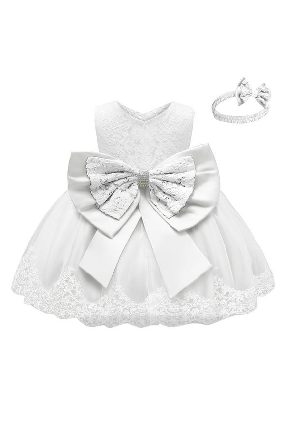 Baby Summer Clothes Toddler Girls Lace Bowknot Birthday Party Wedding Gown Kids Dresses