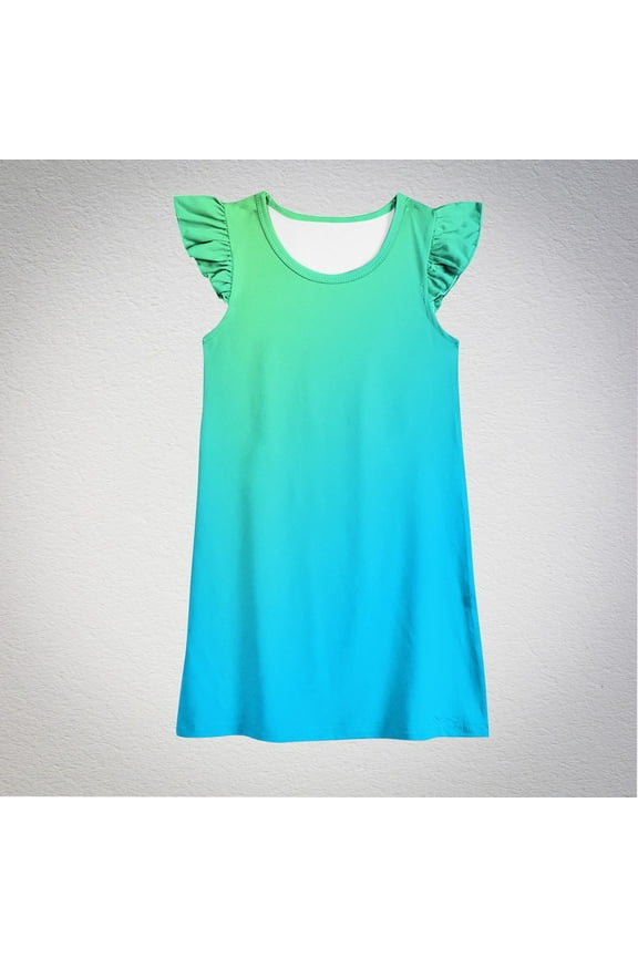 Baby Summer Girl's Cute Gradient Round Neck Flying Sleeve Dress Elegant Dress Mini Dress