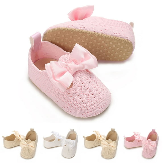Baby Summer New Baby Knitted Bow Lace-up Wear Non-slip Breathable Sweatproof Toddler Shoes White qILAKOG Size 4