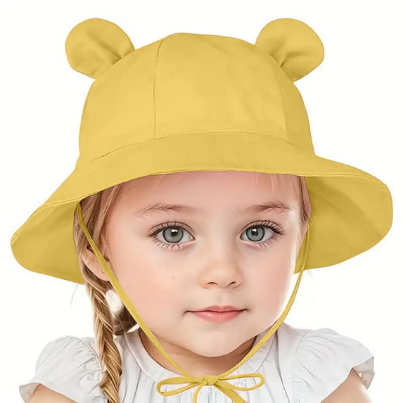 Baby Sun Hat Summer Beach Hats with UPF 50+ Sun Protection Wide Brim Bear Ear Cute Toddler Bucket Hat Cap (2 Years, Yellow)