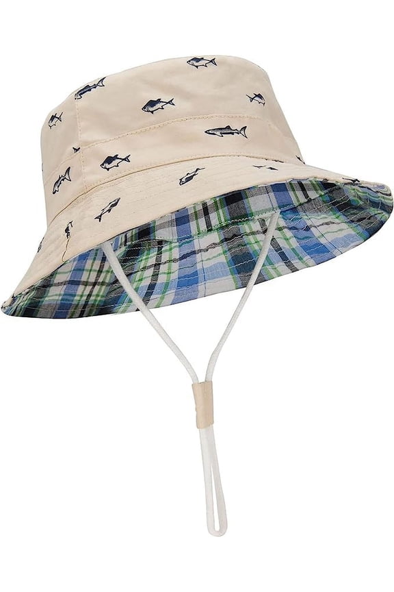 Baby Sun Hat Summer UPF 50+ UV Sun Protective Cute Wide Brim Hats for Toddler Boys and Girls Beige Fish 4-8T