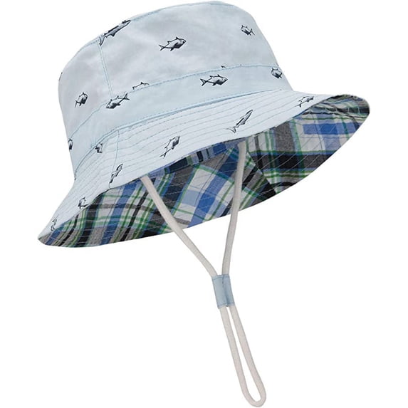 Baby Sun Hat Summer UPF 50+ UV Sun Protective Cute Wide Brim Hats for Toddler Boys and Girls Blue Fish 2-4 T