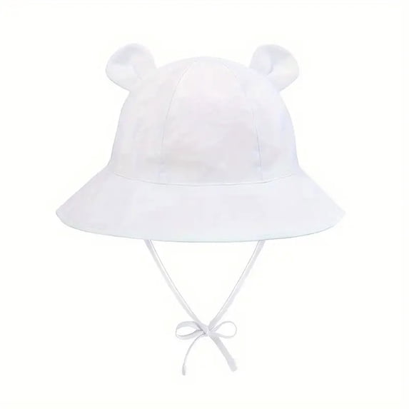 Kids Hats for Outdoor Cartoon Bear Ears Wide Brim Fisherman Hat for 0-6 Years Adjustable Drawstring for Comfort and Style During Summer Activities,Color:White