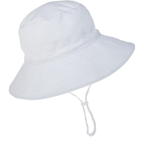 Baby Sun Hat Toddler Beach Swim Hats UPF 50  Summer Bucket Hat Kids Infant Wide Brim Adjustable Sun Hat for Baby Boy Girls White 6-24 Months